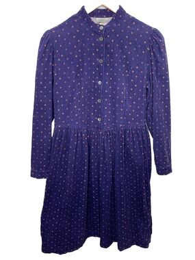 Laura Ashley Vintage Corduroy Sz 12  Midi Dress Navy Puff Sleeve Cottage Core